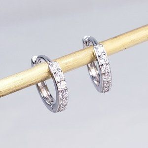 New 18K Gold Plated Sterling Silver Pave Hoop Huggies Earrings